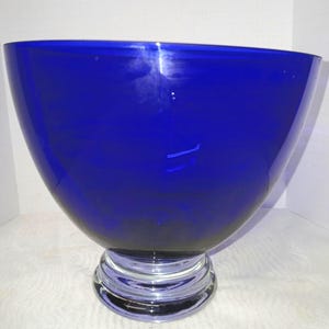 Barski Cobalt Blue Footed Glass Bowl, Elegant Pedestal Serving Bowl, Art Glass Centerpiece, Blue Glass Compote, Decorative Fruit Bowl