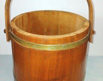 Vintage Primitive Wooden Firkin Sugar Bucket with Swing Handle | Rustic Bentwood Pail | Farmhouse Country Decor | Antique Wood Bucket