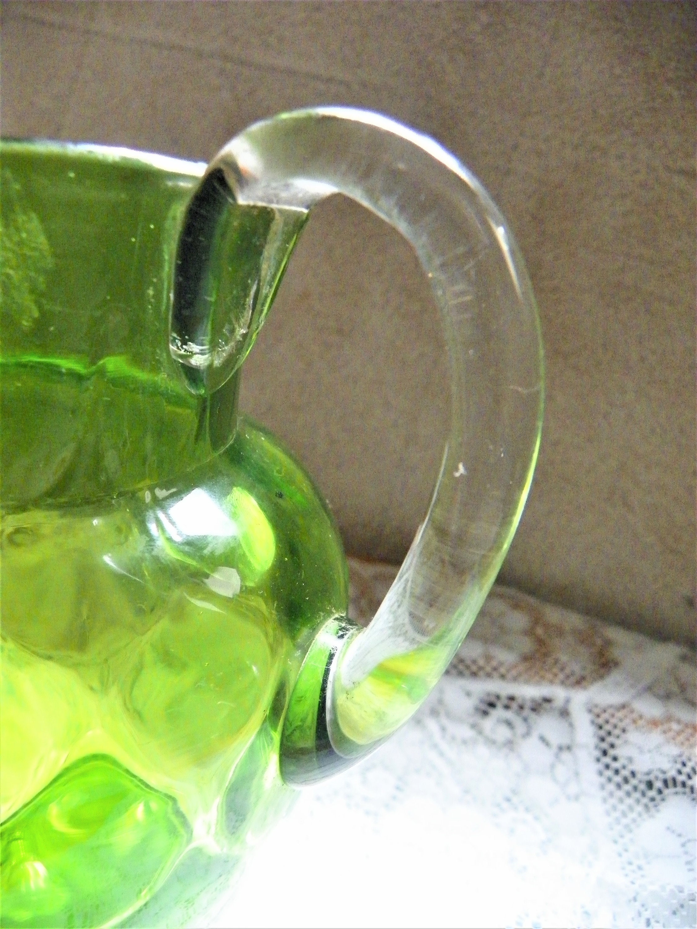 Green Blown Glass Pitcher with Clear Handle Behive Look MCM Etsy
