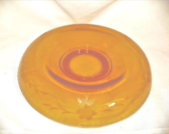Vintage Amber Depression Glass Console Bowl Etched Floral Rolled Edge Bowl