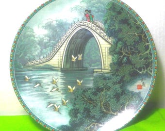 Vintage 1988 Imperial Jingdezhen Porcelain Collector Plate – Chinese Couple on Bridge Scene – Fine Chinese Porcelain – 8 3/4"