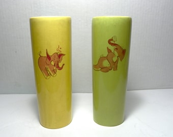 Vintage Pink Elephant Ceramic Barware Drinking Glasses