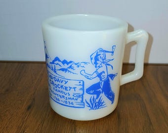 Vintage Davy Crockett Famous Frontiersman 1786-1836 Blau und Weiß 4 Unze. Becher Tasse