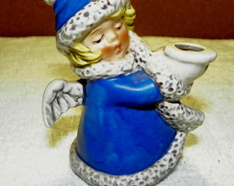 Vintage 1975 Goebel Blue Christmas Angel Candle Holder | West Germany Porcelain | Model 42 009-09 | Holiday Collectible | Goebel Angel