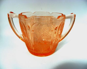 Vintage Jeannette Cherry Blossom Pink Depression Glass Sugar Bowl Base | Replacement Sugar Bowl | Pink Depression Glass | Double Handle Bowl