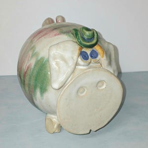 Cofrinho de Porquinho Vintage Feito à Mão em Cerâmica, Cofrinho de Porquinho em Estilo Popular, Porquinho de Cerâmica Pintado à Mão, Decoração Rústica Campestre, Cofrinho Colecionável