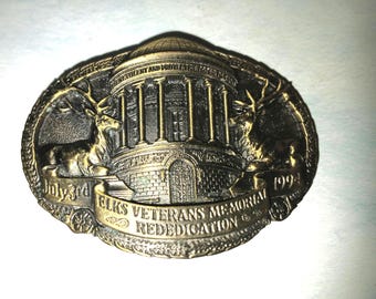 1994 BPOE Elks Veterans Memorial Rededication Belt Buckle | Bronze Finish | Siskiyou Buckle Co. | Elks Fraternal Collectible | July 3, 1994