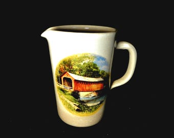 Vintage Shakers and Thangs Pottery Pitcher | Covered Bridge Stoneware Pitcher | Handmade Texas Pottery | Rustic Farmhouse Décor