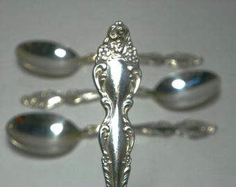 Set of 4 Oneida 1881 Rogers Baroque Rose Silverplate Serving Spoons | Vintage Floral Flatware | 8 1/4" Table Spoons