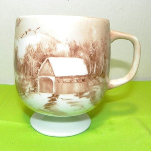 Hand Painted and Signed Ceramic Mug with Covered Bridge S Krachel
