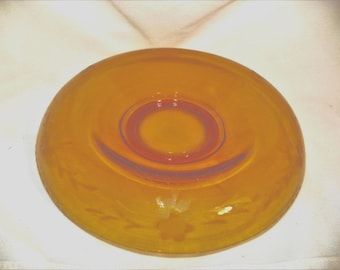 Vintage Amber Glass Console Bowl 10" – Etched Floral Design – Rolled Edge – Depression Style Glass – Farmhouse Decor
