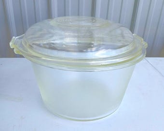Pentola in vetro Flamex vintage con coperchio – Casseruola resistente al calore da 30 cm – Utensili da cucina retrò - Anni '40