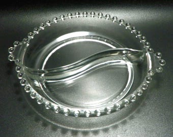 Vintage Candlewick Clear Glass Divided Relish Dish | 7" Imperial Glass 2-Part Serving Dish | Beaded Edge | Elegant Vintage Glassware