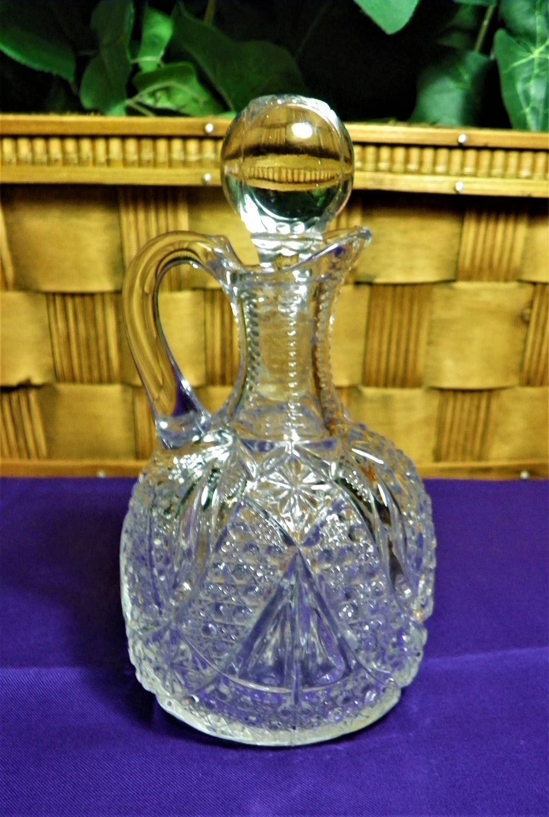 Pressed Glass Crystal Cruet With Stopper Etsy