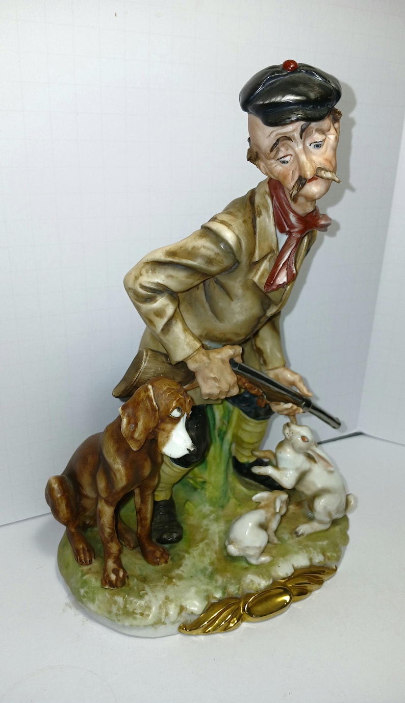Capodimonte “reproachful Hunter” Figurine – Hunter With Dog & Rabbits ...