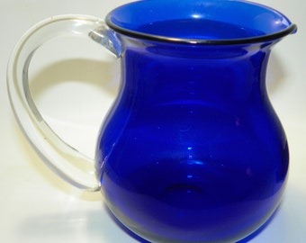 Cobalt Blue Pitcher with Clear Handle 32 Oz.