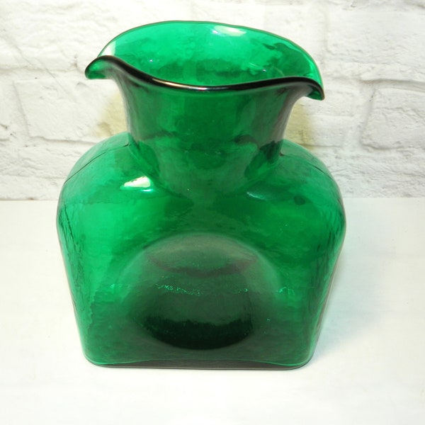 Blenko Emerald Green 8" Double Spouted Water Pitcher