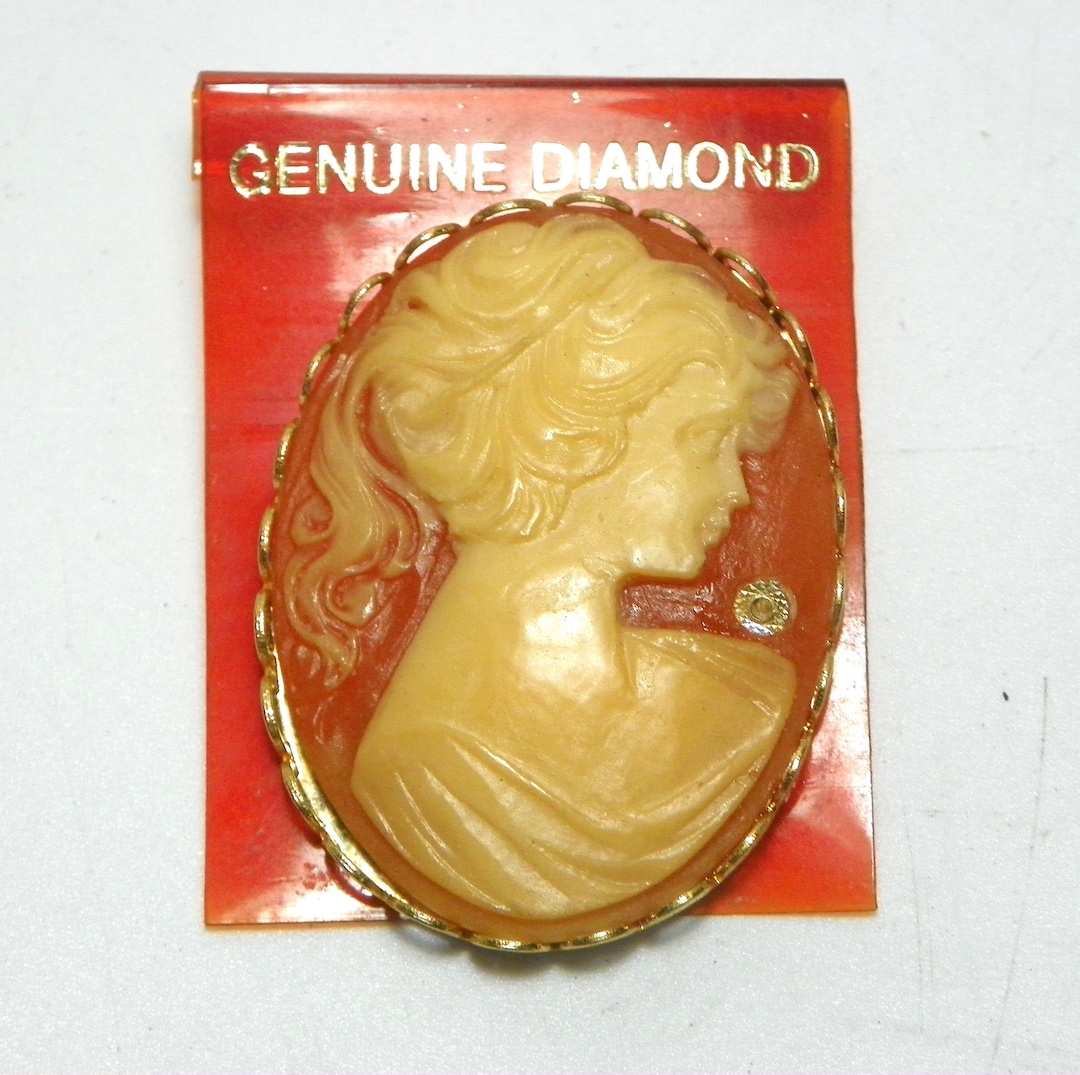 1970's Resin Cameo on Original Card Advertising as Having a Genuine Diamond Etsy