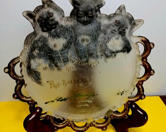 1901 Pan-American Exposition Frosted Glass Plate - 3 Molded Kittens - Antique Collectible Glass - Buffalo, NY