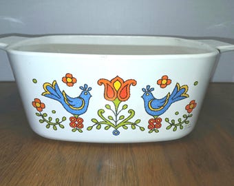 Vintage Corning bewusstes Country Festival 1.5 Qt. Auflaufform quadratisch | Corelle Blumen Backformen | Ohne Deckel