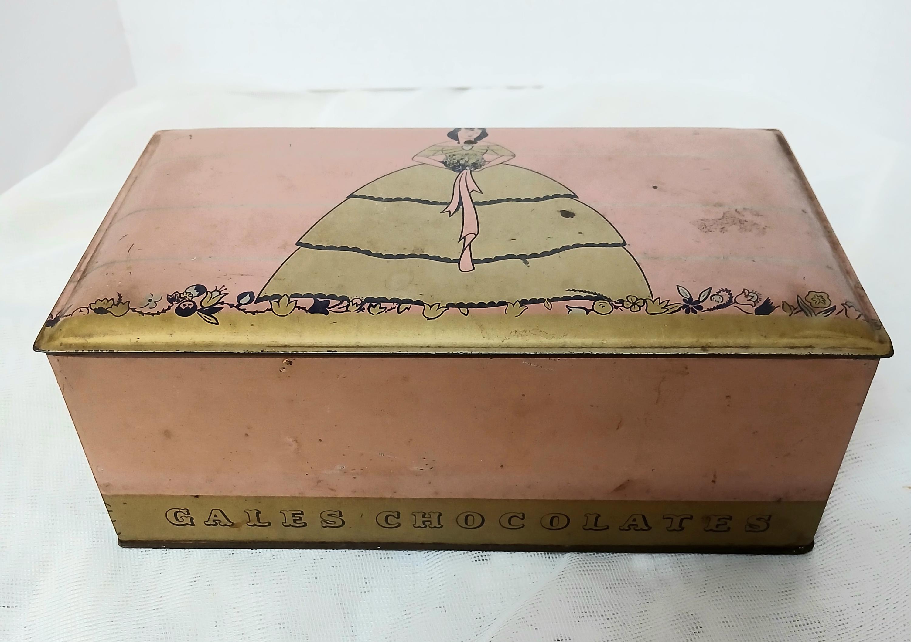 Vintage Gales Chocolate Company Candy Tin Box With Lady on Front