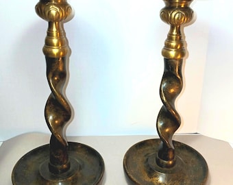 Pair of Vintage Maitland-Smith Barley Twist Candle Holders – 10 3/4" Tall – Traditional Brass Candlesticks – Elegant Home Décor