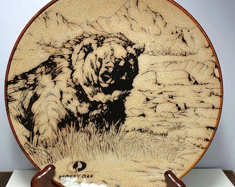 Mossy Oak Bear Salad Plate/ Rustic Cabin Lodge Decor/Woodland Bear Accent Plate