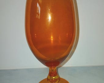 Vintage Hoffman House Amber/Orange  Footed Goblet 7.5" Tall | Amber Stemware | Retro Barware | Mid-Century Drinking Glass