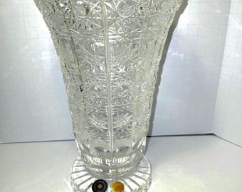 Vintage Boho Blykristallvas Tjeckien Handskuren Kristallknoppvas 15,5 cm Elegant Glas Heminredning