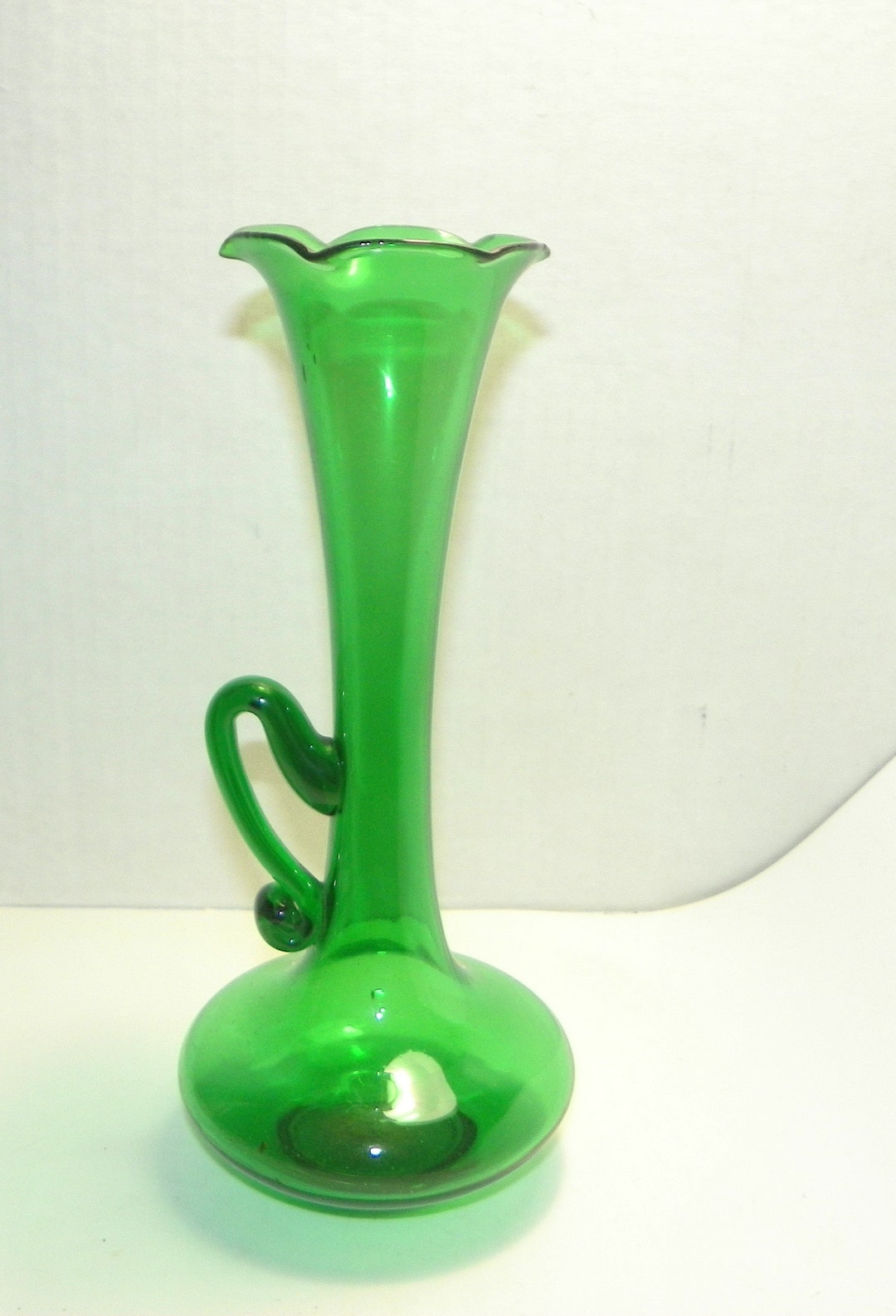 Tall Green Blown Glass Vase With Handle 8 Tall Etsy