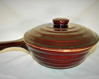 Monmouth Pottery Single Handled Casserole Dish with Lid Maple Leaf USA OvenProof