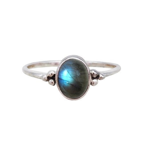 Raw Rainbow Labradorite Ring Sterling Silver Size 7