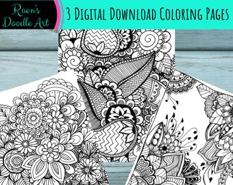 PDF Flower Coloring Page Bundle 3 Digital Download Floral ...
