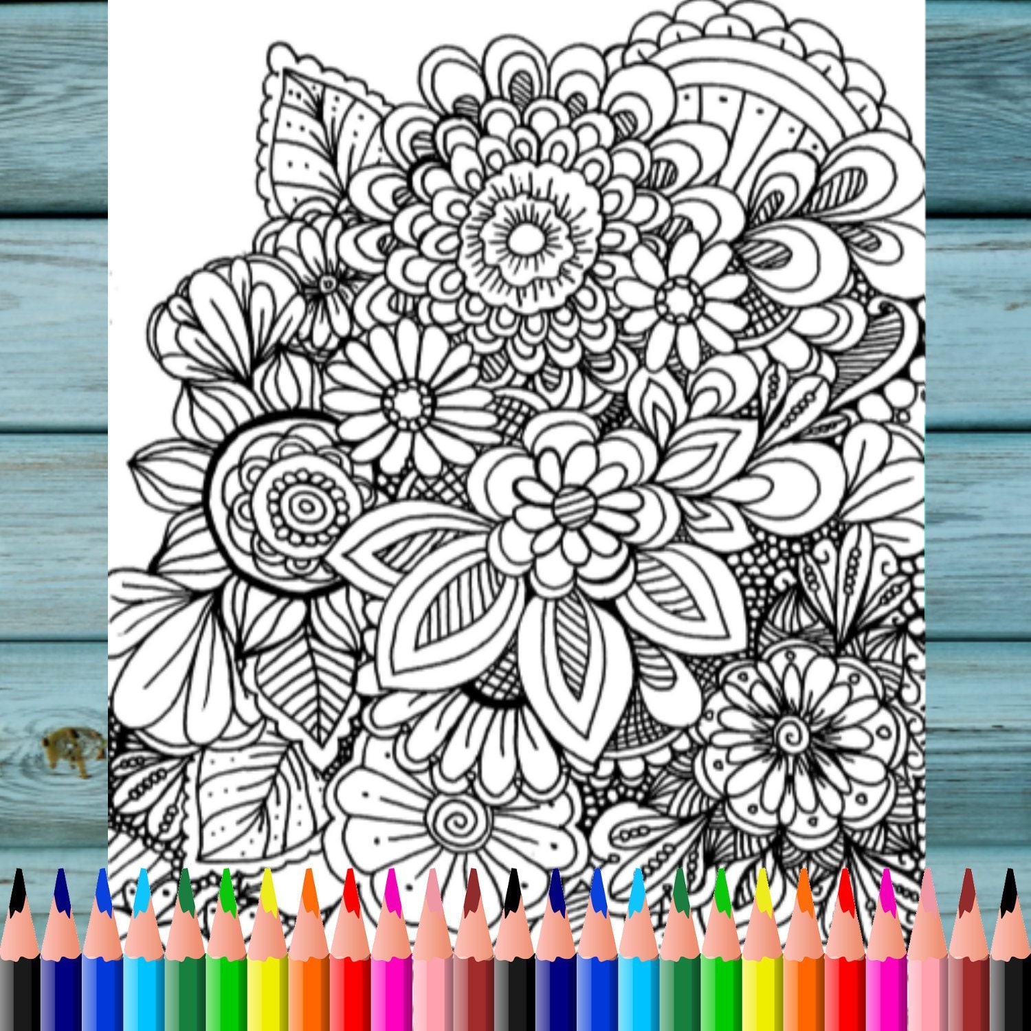 printable floral coloring page digital download of flower etsy canada
