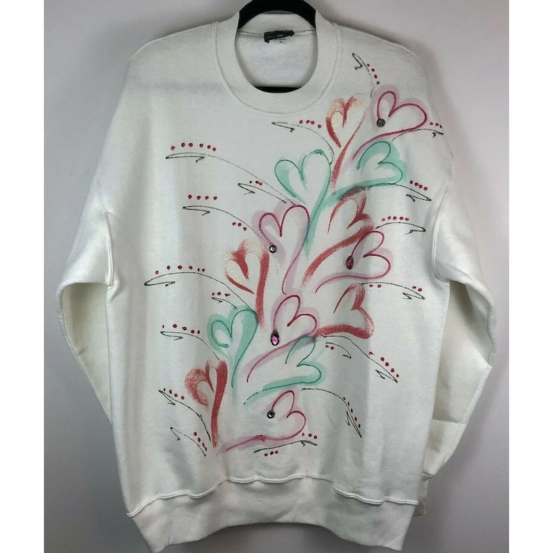 Vintage 50/50 Sweatshirt by Cabin Creek, Womens XL Splatter Puff Paint, Post Mod 80's image 1