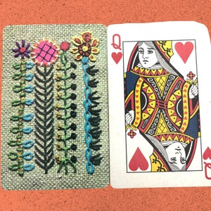 3 Vintage Queen of Hearts Single Swap Whitman Playing Cards, Flower Power, Junk Journal, Crafting, Scrap Booking
