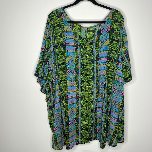 Vintage Plus Size 3x top grafico multicolore, psichedelico, festival, neon, rave