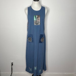 Vintage 80s 90s hippie tribal casual dress women’s medium Blue Fish Style