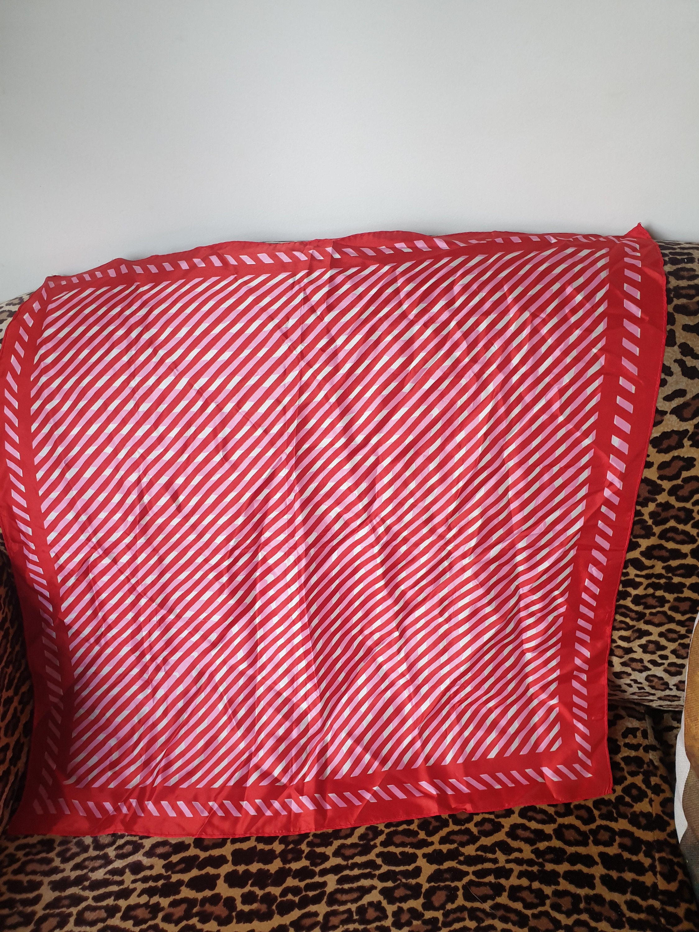 Scarve 1970s. Square in Shape. Acetate. Red/pink/white Scarve 1970s. Square in Shape. Acetate. Red/pink/white