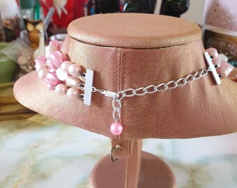 Collier Fantaisie Vintage Années 50/60 - Perles En Résine Ou Céramique Vert Et Brun, Sautoir