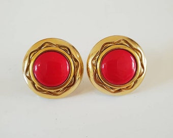 Earings goldtone/red 1980's pierced