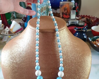 Superbe collier perles verre bleu roi paillettes dorées - Le Grenier de