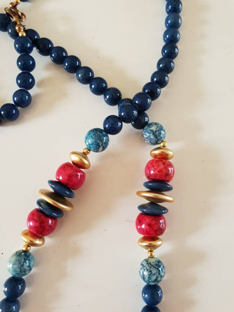 pink Beads 1980/'s ceramicgoldtone Blue aqua and gold .