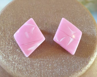 1960s clip on earings. pink/white acrylic in a diamond shape.