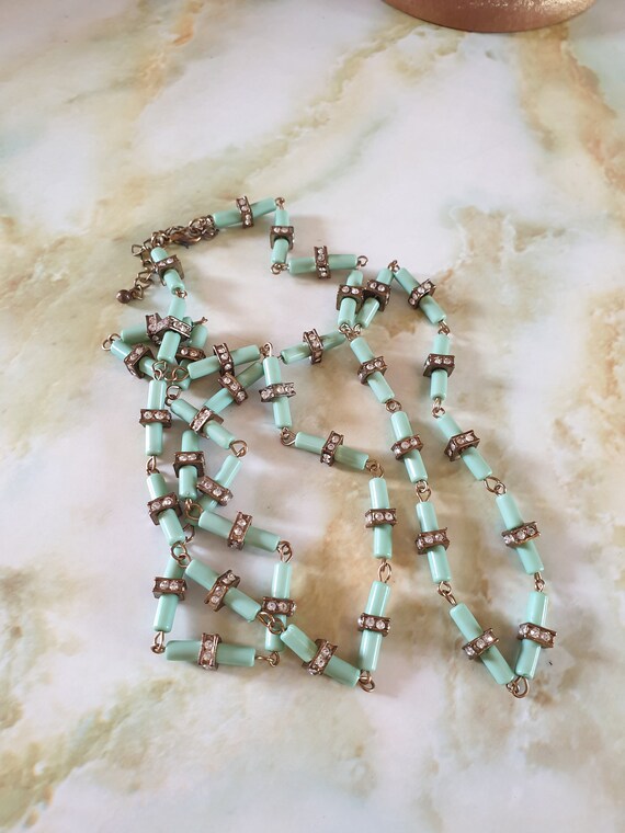 Beaded necklace 1980s. Long single strand of gree… - image 5
