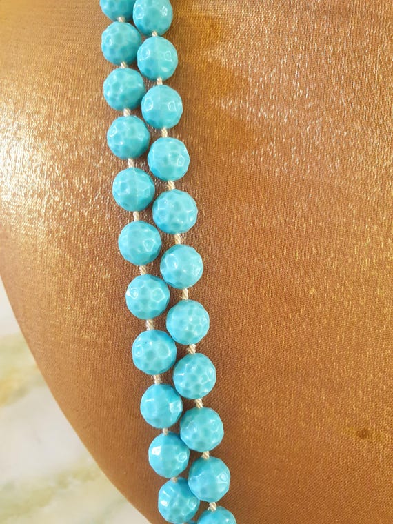 アクセサリー CALEE JEWELRY BEAD NECKLACE Long Beaded Necklace 1980s. Single Strand of Textured Round Blue