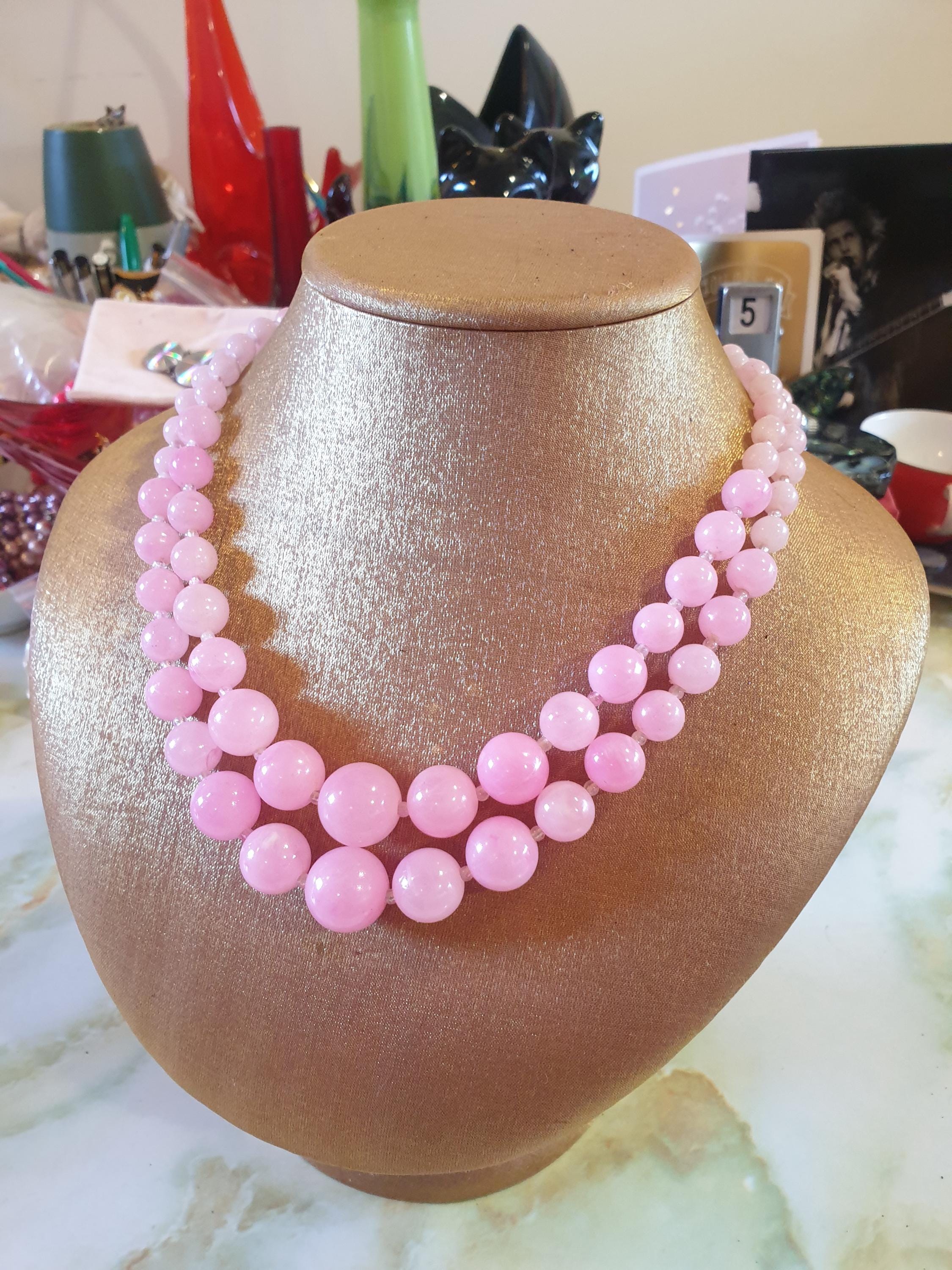 Collana Di Perle Rosa Naturale Collana Di Pietre Preziose, Collana Rotonda, Collana A Filo, Perla D'acqua Dolce, Collana A Strati Di Perline Collana Preziosa - Italia