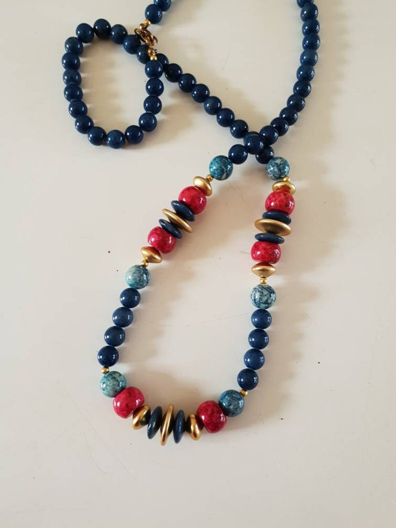 pink Beads 1980/'s ceramicgoldtone Blue aqua and gold .