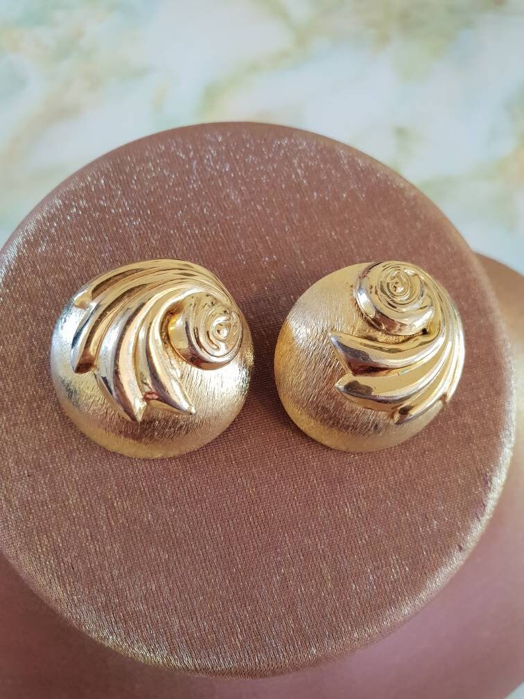 Boucles D'Oreilles Vintage Clips - Laiton Doré Et Émaux - Style Années 80 - Occasion