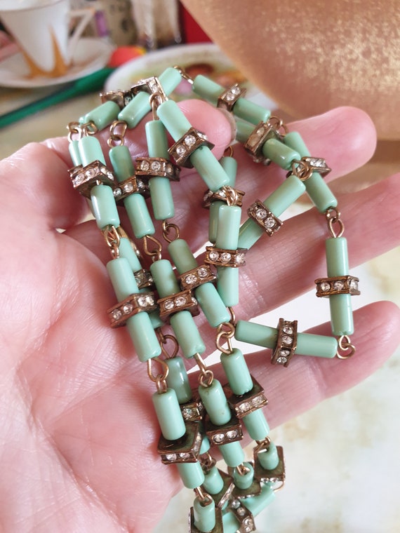 Beaded necklace 1980s. Long single strand of gree… - image 2